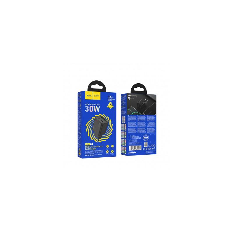 Wall Charger Hoco N56, 30W, 3A, 2 x USB-A - 2 x USB-C, Black